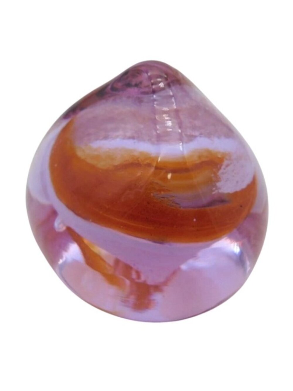 Vintage Caithness Pebble Scotland Art Glass Paperweight Lavender Amber Swirl